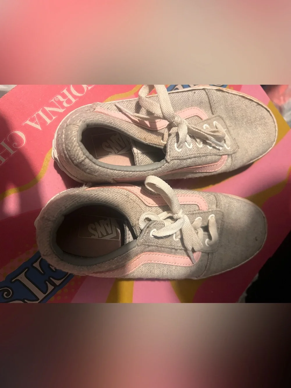 Vans Kids Gray Canvas Sneakers with Pink Side Stripe